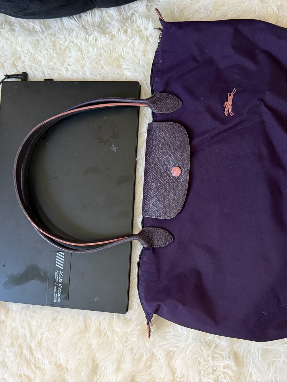 Purple piliage longchamp limited edition Tote Bag with Pink Accents - Picture 4 of 10